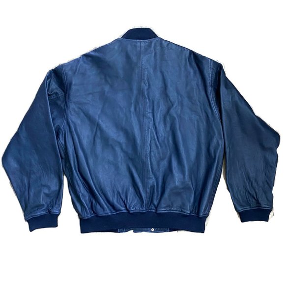 Polo Lauren Ralph Blue Bomber Large Leather Jacket - Picture 6 of 8